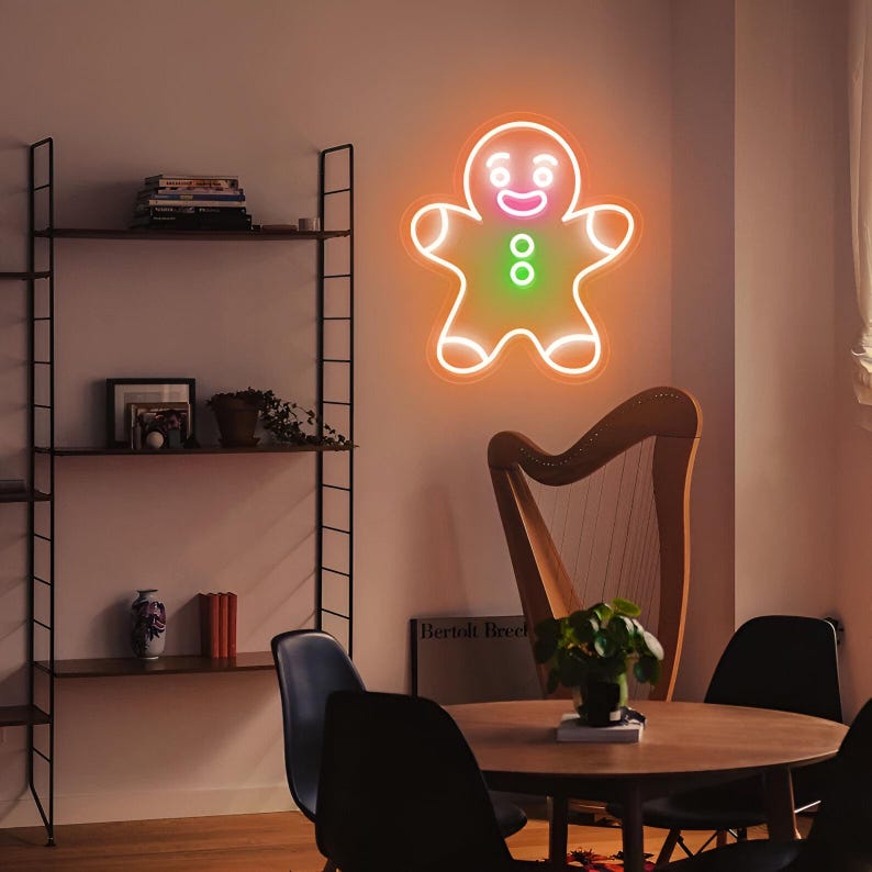 Gingerbread Christmas Neon Sign by Neon.Outshine featuring a glowing gingerbread design in festive LED light