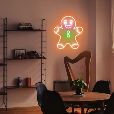 Gingerbread Christmas Neon Sign by Neon.Outshine featuring a glowing gingerbread design in festive LED light