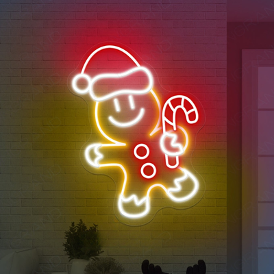 Gingerbread Christmas Neon Sign by Neon.Outshine – festive LED neon light featuring a smiling gingerbread cookie with holiday accents for Christmas décor.