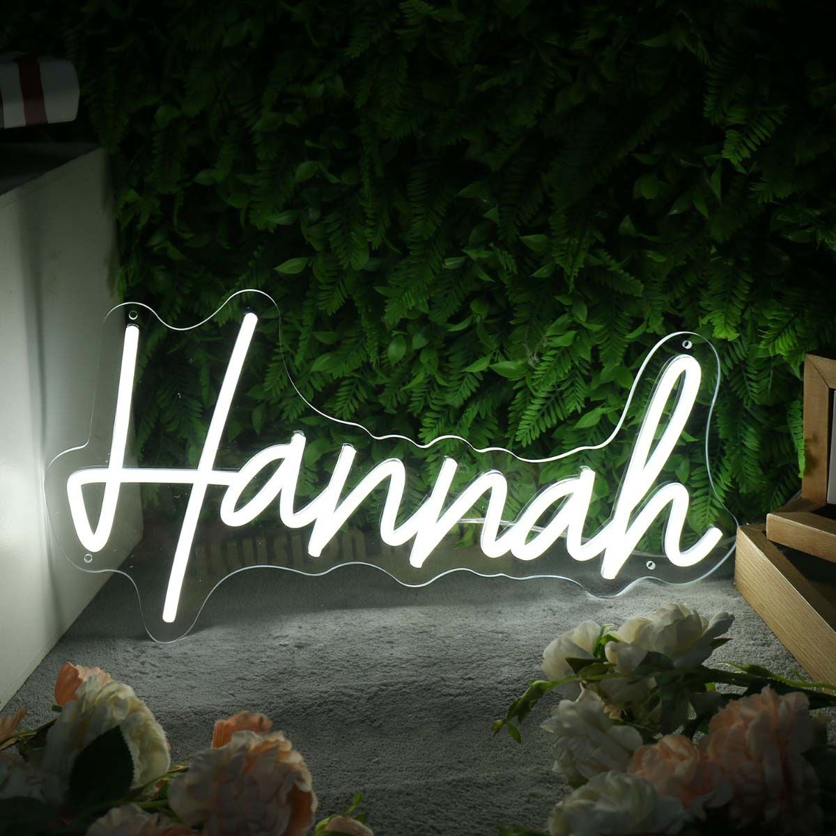 Hannah Name Neon sign  in glowing script, ideal for bedroom decoration, nursery walls, or personalized gift ideas by Neon.Outshine 
