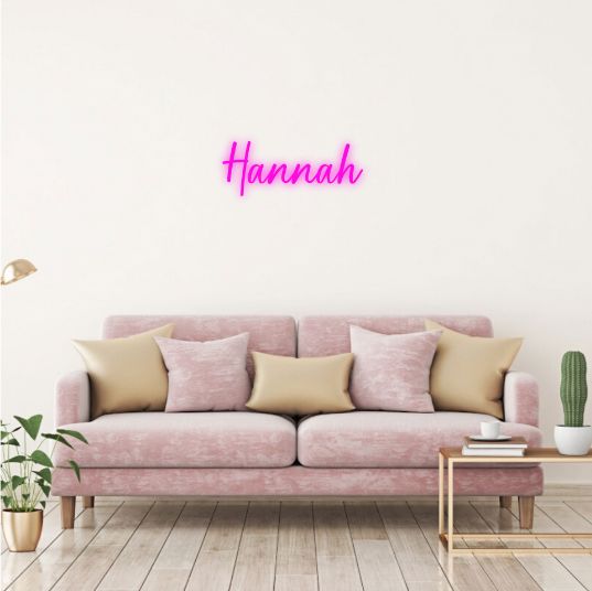 Hannah Name Neon sign  in glowing script, ideal for bedroom decoration, nursery walls, or personalized gift ideas by Neon.Outshine 