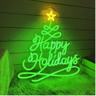 Happy Holidays Christmas Neon Sign by Neon.Outshine glowing warmly in festive colors for seasonal décor.