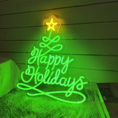 Happy Holidays Christmas Neon Sign by Neon.Outshine glowing warmly in festive colors for seasonal décor.