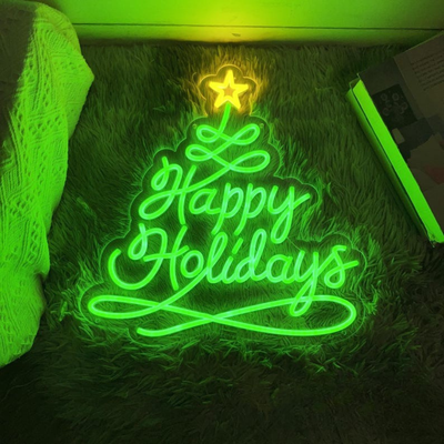 Happy Holidays Christmas Neon Sign by Neon.Outshine glowing warmly in festive colors for seasonal décor.
