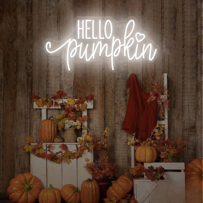 Hello Pumpkin neon sign in glowing  LED Colors by Neon.outshine