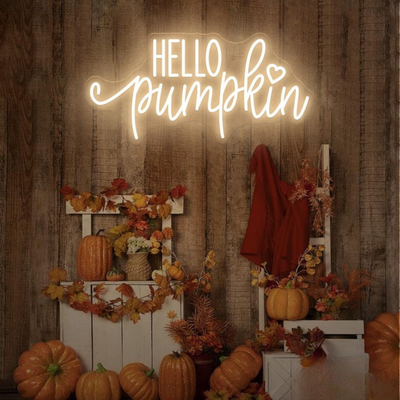 Hello Pumpkin neon sign in glowing  LED Colors by Neon.outshine
