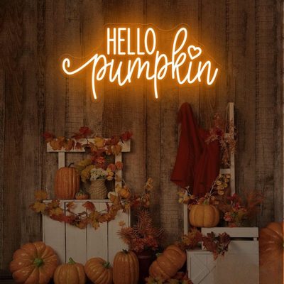 Hello Pumpkin neon sign in glowing  LED Colors by Neon.outshine