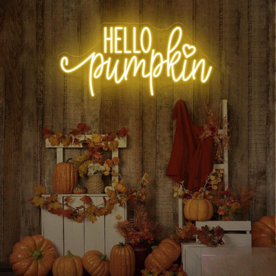 Hello Pumpkin neon sign in glowing  LED Colors by Neon.outshine