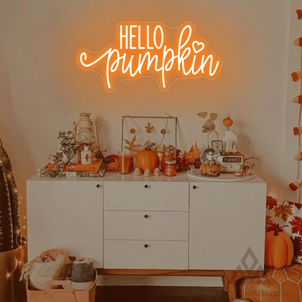 Hello Pumpkin neon sign in glowing  LED Colors by Neon.outshine