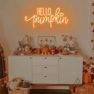 Hello Pumpkin neon sign in glowing  LED Colors by Neon.outshine