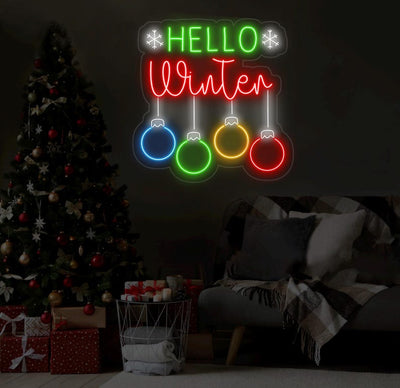 Hello Winter Christmas Neon Sign by Neon.Outshine –  in cheerful holiday colors for seasonal décor.