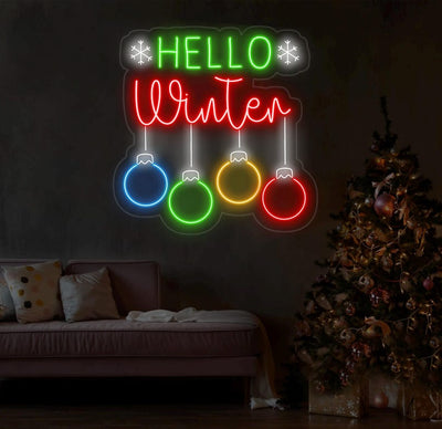 Hello Winter Christmas Neon Sign by Neon.Outshine –  in cheerful holiday colors for seasonal décor.