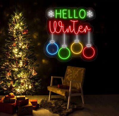 Hello Winter Christmas Neon Sign by Neon.Outshine –  in cheerful holiday colors for seasonal décor.