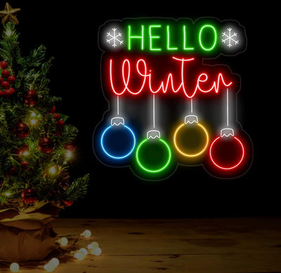 Hello Winter Christmas Neon Sign by Neon.Outshine –  in cheerful holiday colors for seasonal décor.
