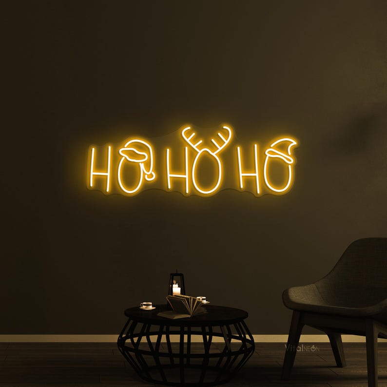 Ho Ho Ho Christmas Neon Sign by Neon.Outshine glowing red and white LED festive wall décor for Christmas parties, cozy homes, shopfronts, and seasonal photo booths.