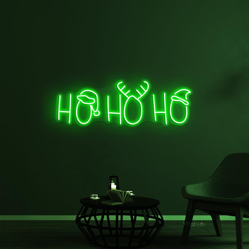 Ho Ho Ho Christmas Neon Sign by Neon.Outshine glowing red and white LED festive wall décor for Christmas parties, cozy homes, shopfronts, and seasonal photo booths.