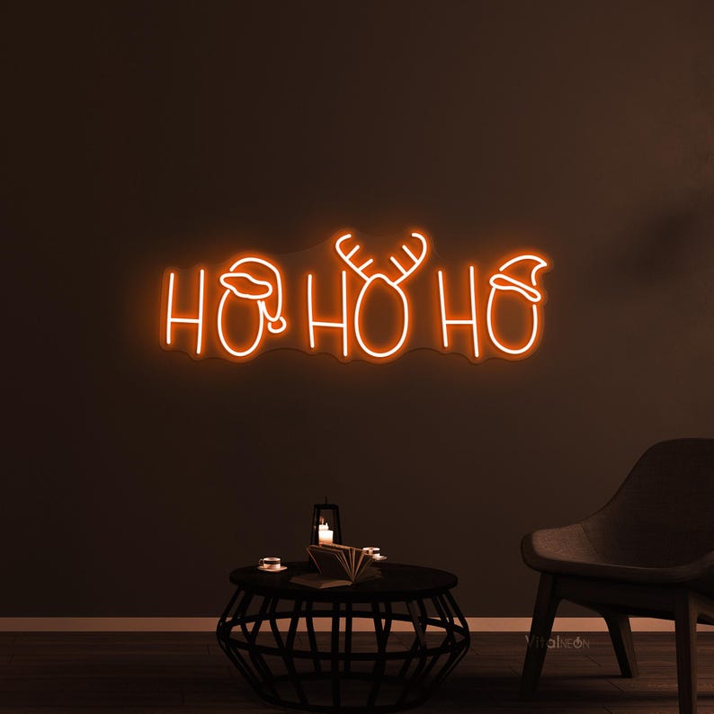 Ho Ho Ho Christmas Neon Sign by Neon.Outshine glowing red and white LED festive wall décor for Christmas parties, cozy homes, shopfronts, and seasonal photo booths.