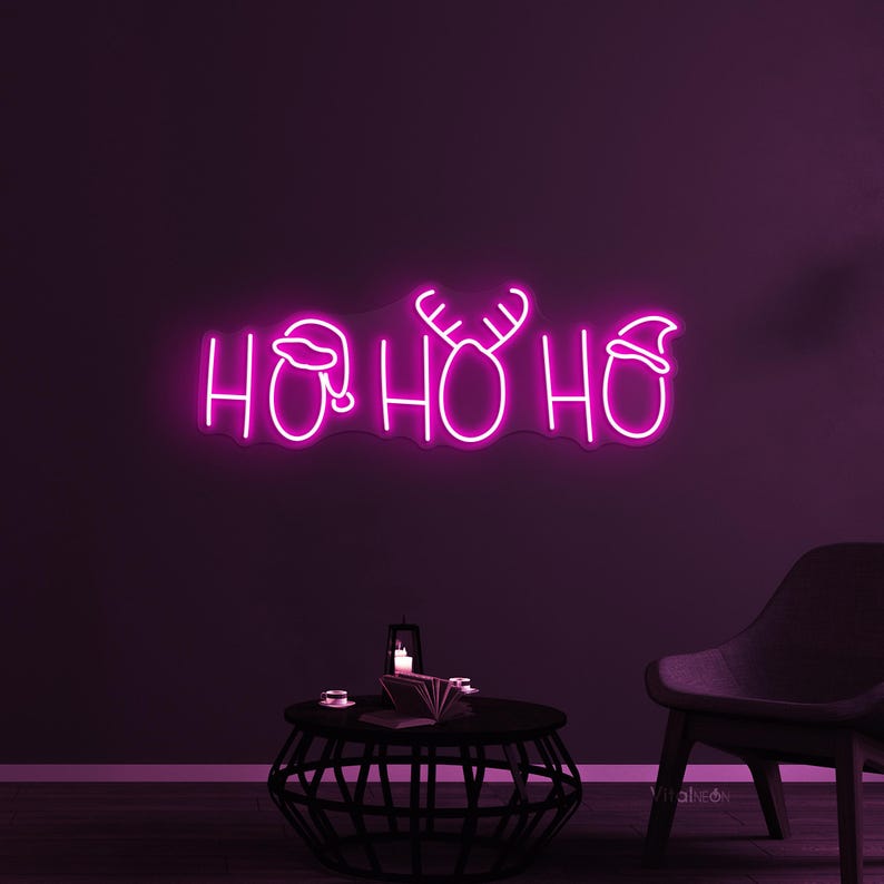 Ho Ho Ho Christmas Neon Sign by Neon.Outshine glowing red and white LED festive wall décor for Christmas parties, cozy homes, shopfronts, and seasonal photo booths.