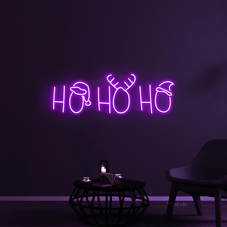 Ho Ho Ho Christmas Neon Sign by Neon.Outshine glowing red and white LED festive wall décor for Christmas parties, cozy homes, shopfronts, and seasonal photo booths.