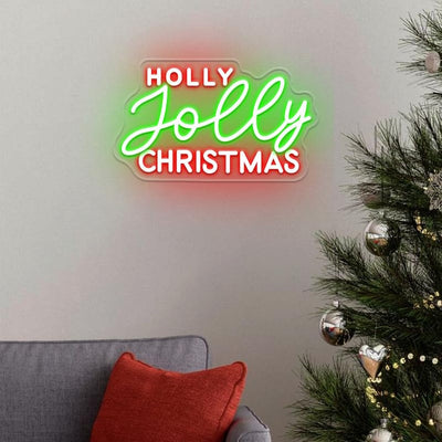 Holly Jolly Christmas Neon Sign by Neon.Outshine glowing in vibrant festive colors for holiday décor.