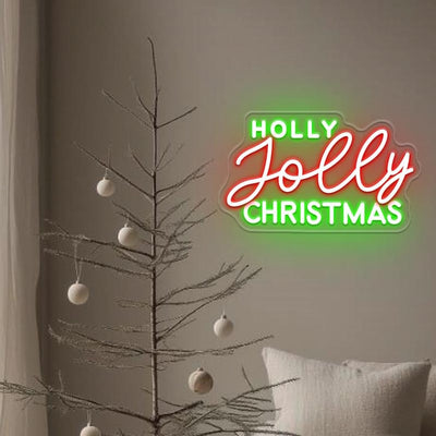 Holly Jolly Christmas Neon Sign by Neon.Outshine glowing in vibrant festive colors for holiday décor.