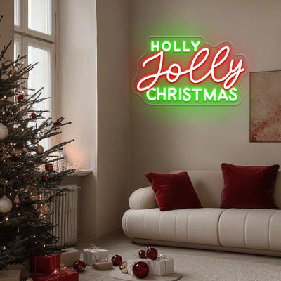 Holly Jolly Christmas Neon Sign by Neon.Outshine glowing in vibrant festive colors for holiday décor.