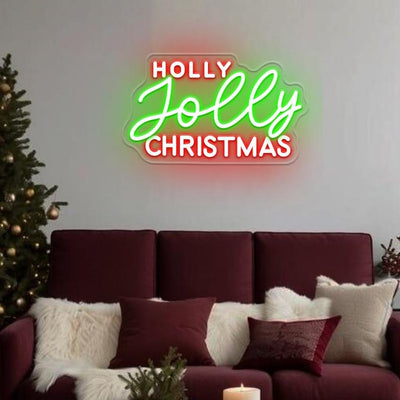 Holly Jolly Christmas Neon Sign by Neon.Outshine glowing in vibrant festive colors for holiday décor.