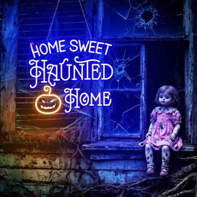 Home Sweet Haunted Home LED neon sign glowing in Glowing Neon colors – Neon.Outshine