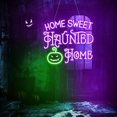 Home Sweet Haunted Home LED neon sign glowing in Glowing Neon colors – Neon.Outshine