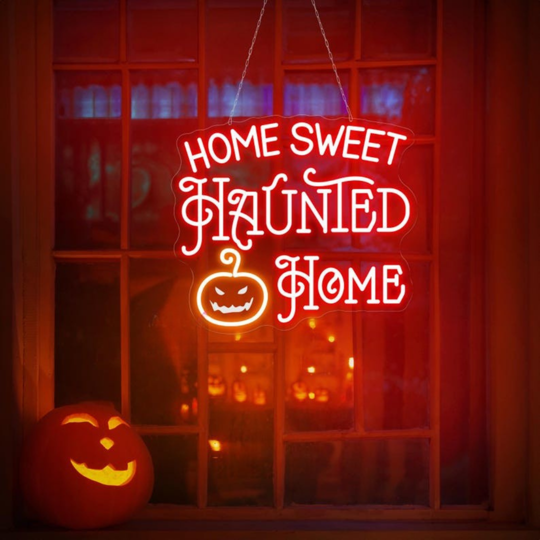 Home Sweet Haunted Home LED neon sign glowing in Glowing Neon colors – Neon.Outshine