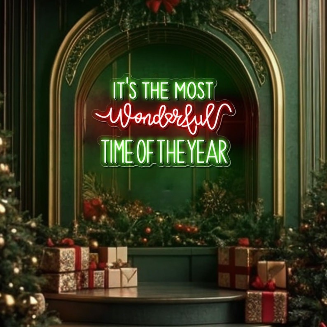 It’s The Most Wonderful Time of The Year Christmas Neon Sign by Neon.Outshine glowing in bright festive colors for holiday décor.