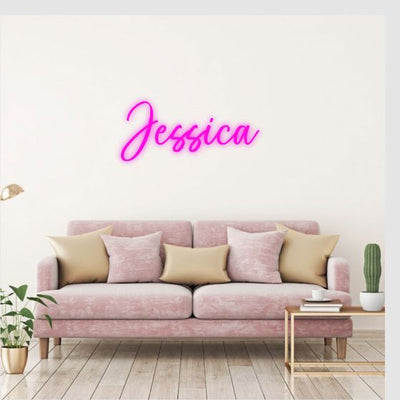Jessica name LED neon sign in glowing script font, perfect for bedroom décor, parties, or personalized gift displays - Neon.Outshine 