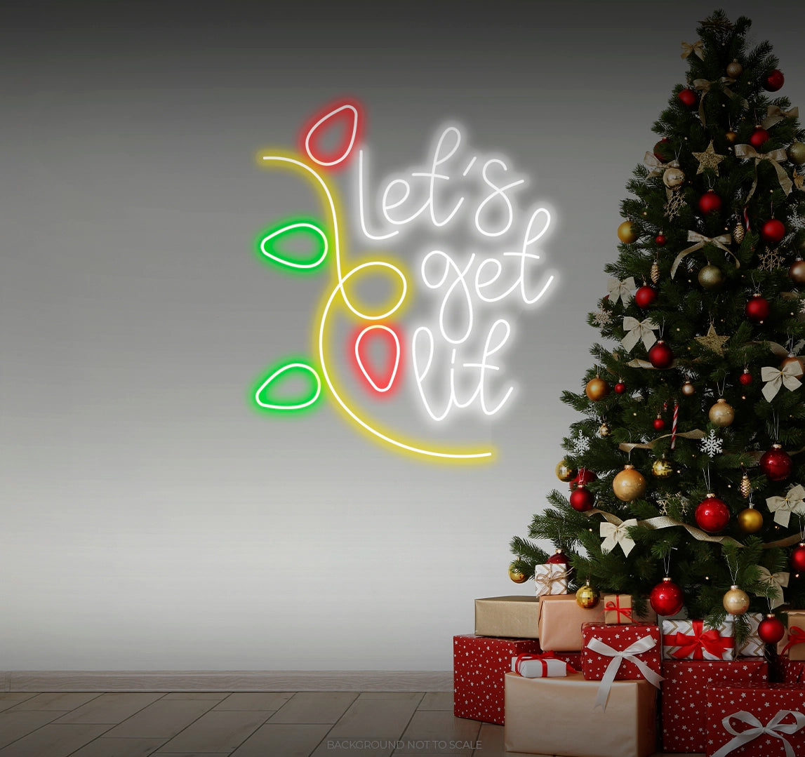 Let’s Get Lit Christmas Decoration Neon Sign by Neon.Outshine glowing in bright festive colors