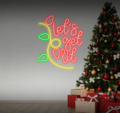 Let’s Get Lit Christmas Decoration Neon Sign by Neon.Outshine glowing in bright festive colors