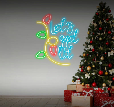 Let’s Get Lit Christmas Decoration Neon Sign by Neon.Outshine glowing in bright festive colors