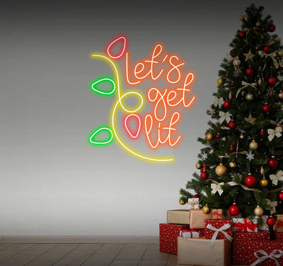 Let’s Get Lit Christmas Decoration Neon Sign by Neon.Outshine glowing in bright festive colors