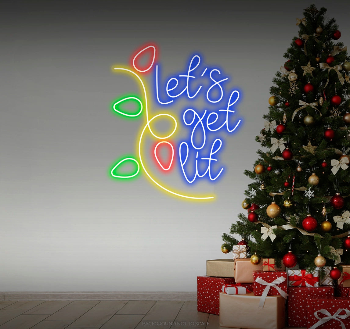 Let’s Get Lit Christmas Decoration Neon Sign by Neon.Outshine glowing in bright festive colors