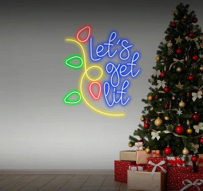 Let’s Get Lit Christmas Decoration Neon Sign by Neon.Outshine glowing in bright festive colors