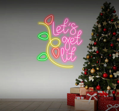 Let’s Get Lit Christmas Decoration Neon Sign by Neon.Outshine glowing in bright festive colors