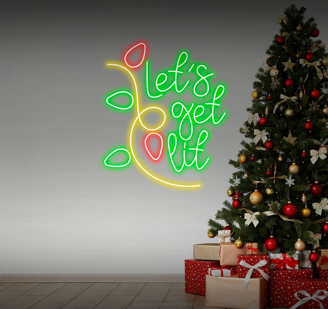 Let’s Get Lit Christmas Decoration Neon Sign by Neon.Outshine glowing in bright festive colors