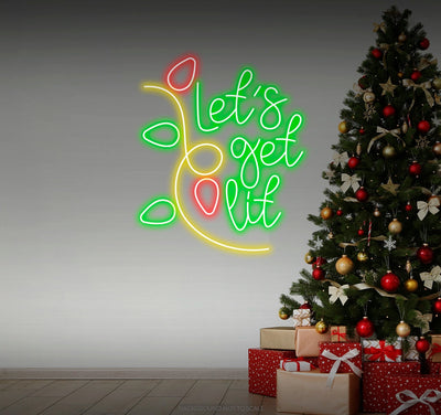 Let’s Get Lit Christmas Decoration Neon Sign by Neon.Outshine glowing in bright festive colors