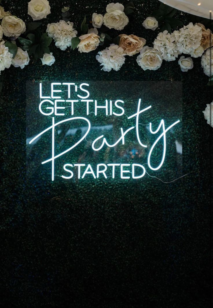 Let’s Get This Party Started Neon sign in glowing LED, mounted on clear acrylic – high-energy party decor by Neon.Outshine.