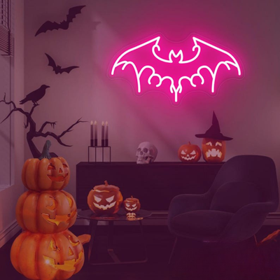 Majestic bat-themed Halloween LED neon sign, perfect for vampire or gothic aesthetic, by Neon.outshine.