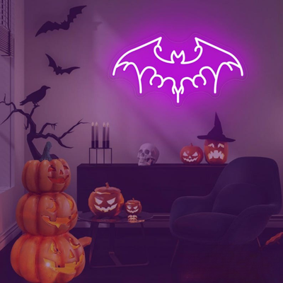 Majestic bat-themed Halloween LED neon sign, perfect for vampire or gothic aesthetic, by Neon.outshine.