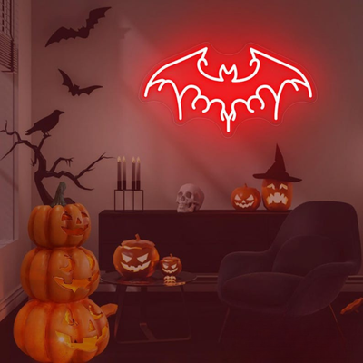 Majestic bat-themed Halloween LED neon sign, perfect for vampire or gothic aesthetic, by Neon.outshine.
