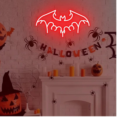 Majestic bat-themed Halloween LED neon sign, perfect for vampire or gothic aesthetic, by Neon.outshine.