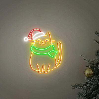 Meowy Christmas Neon Sign by Neon.Outshine featuring a cute cat-themed LED design 