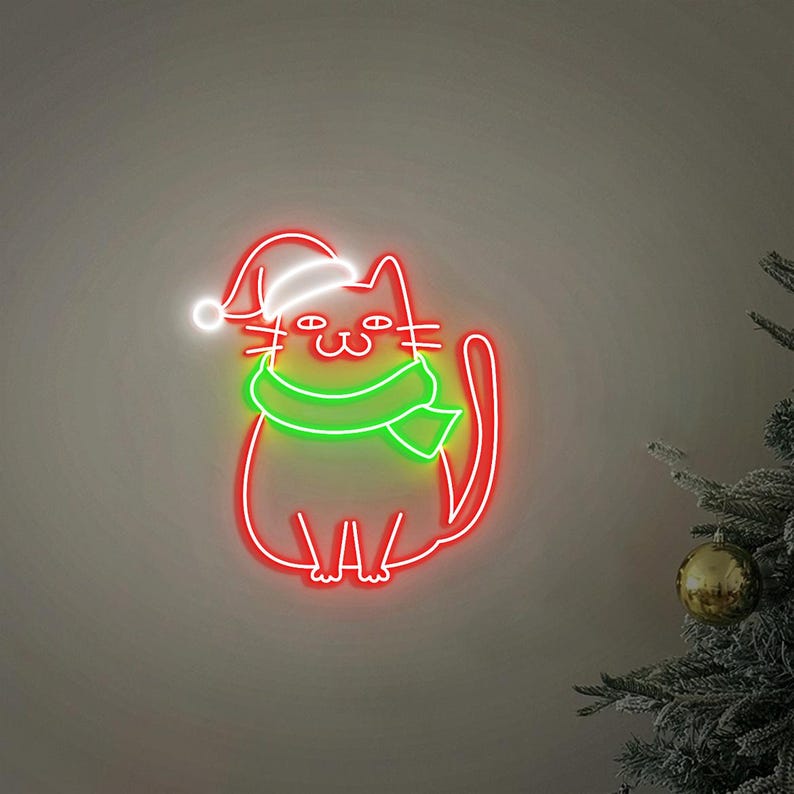 Meowy Christmas Neon Sign by Neon.Outshine featuring a cute cat-themed LED design 