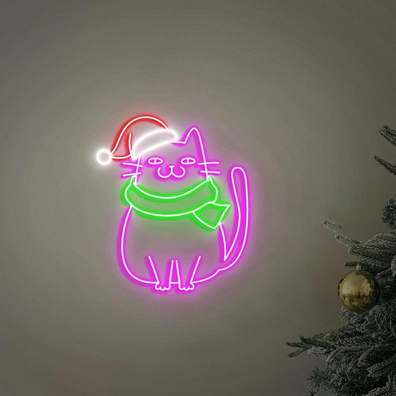 Meowy Christmas Neon Sign by Neon.Outshine featuring a cute cat-themed LED design 