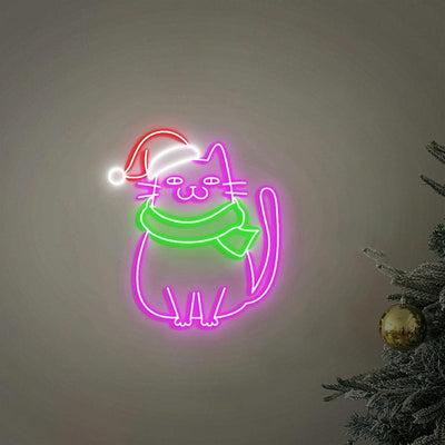 Meowy Christmas Neon Sign by Neon.Outshine featuring a cute cat-themed LED design 